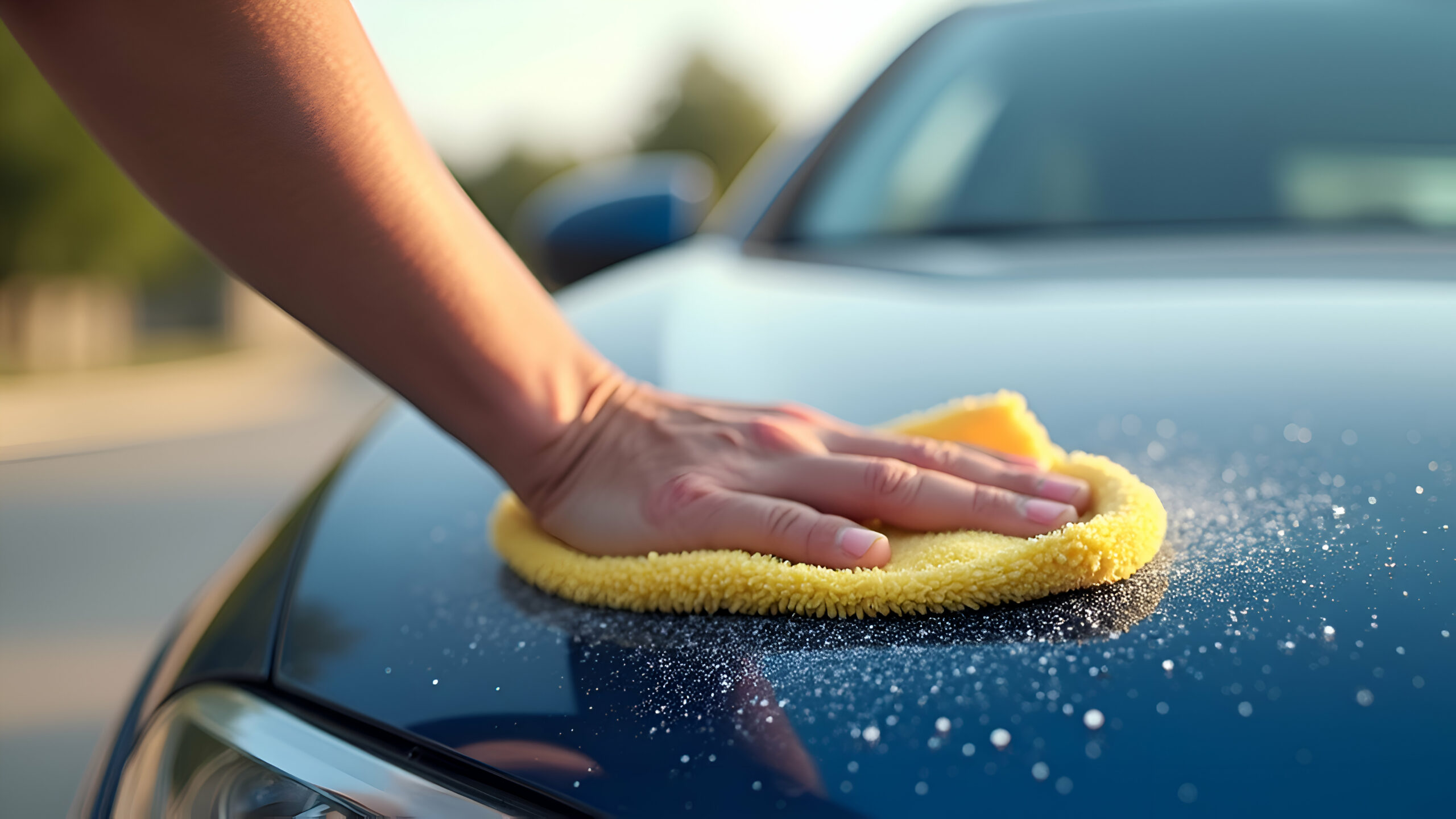 Person cleaning car