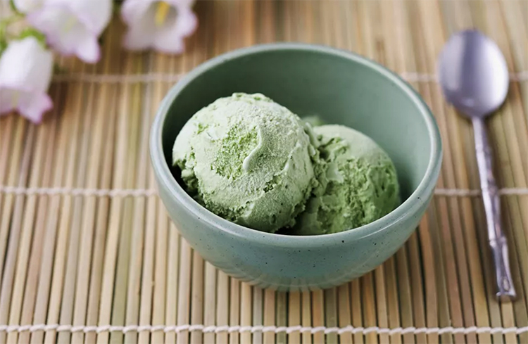a bowl of green matcha ice cram 