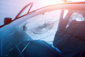 Car with a smashed windscreen 