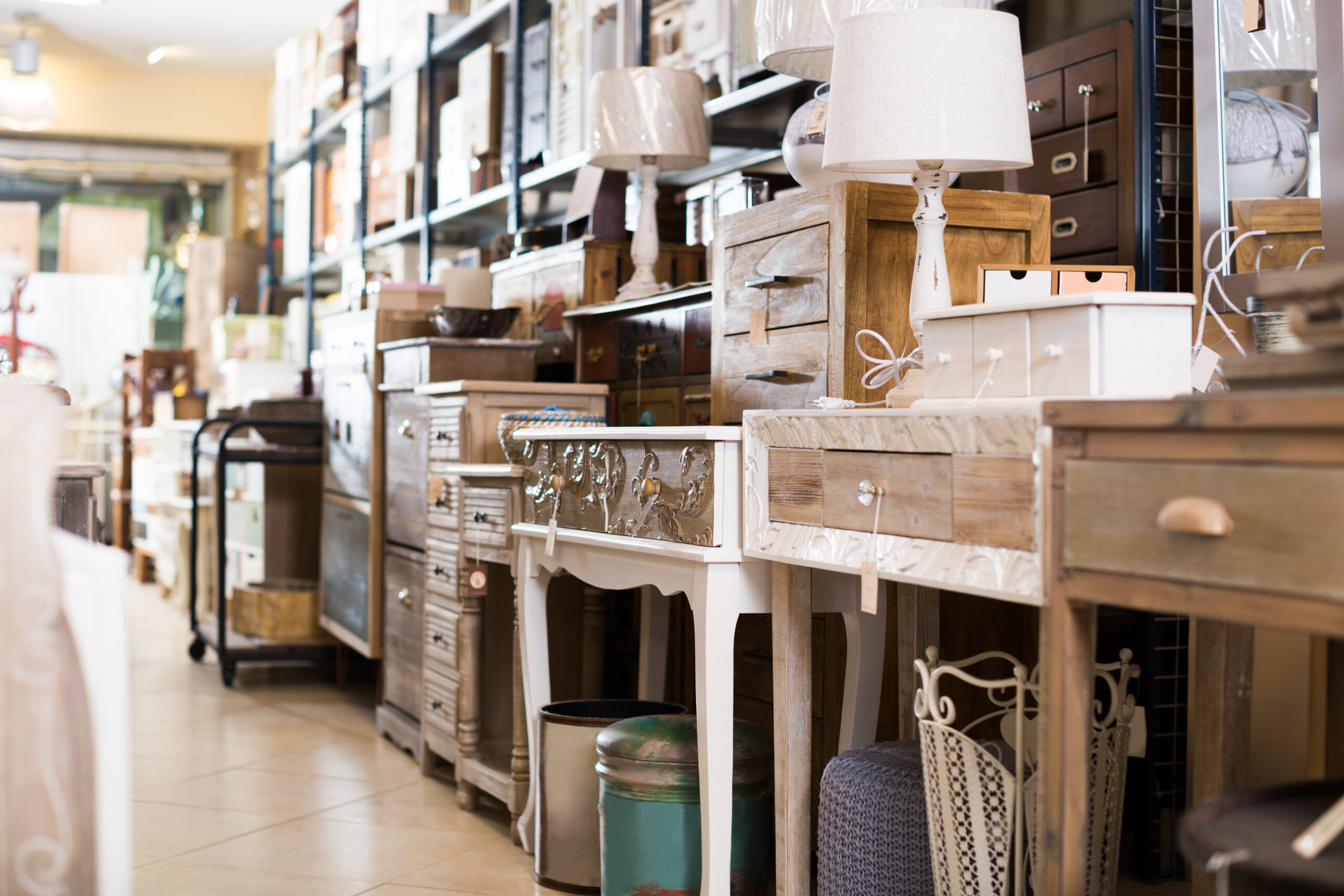 Wide variety of vintage furniture and home design objects in store
