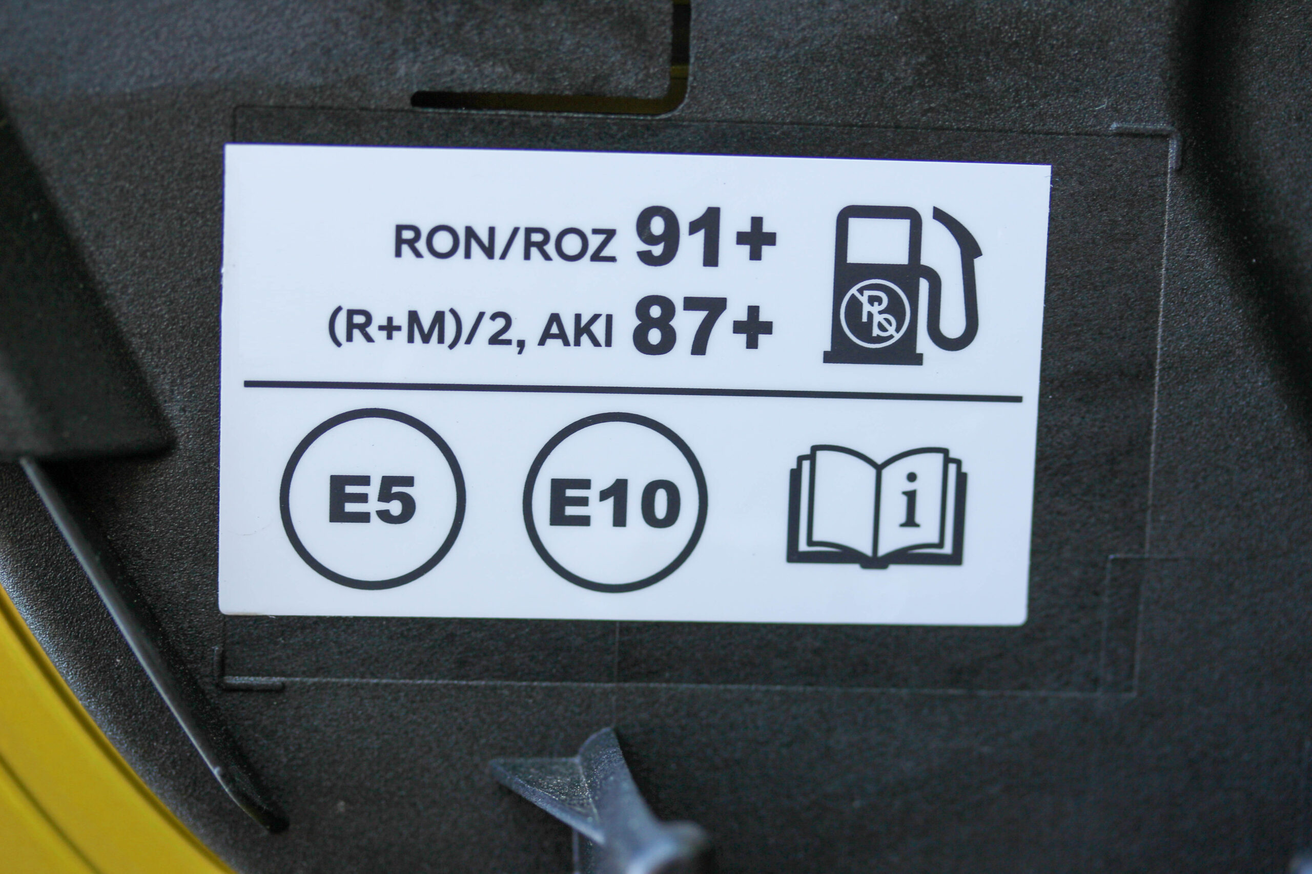 Fuel rating sticker in a new vehicle