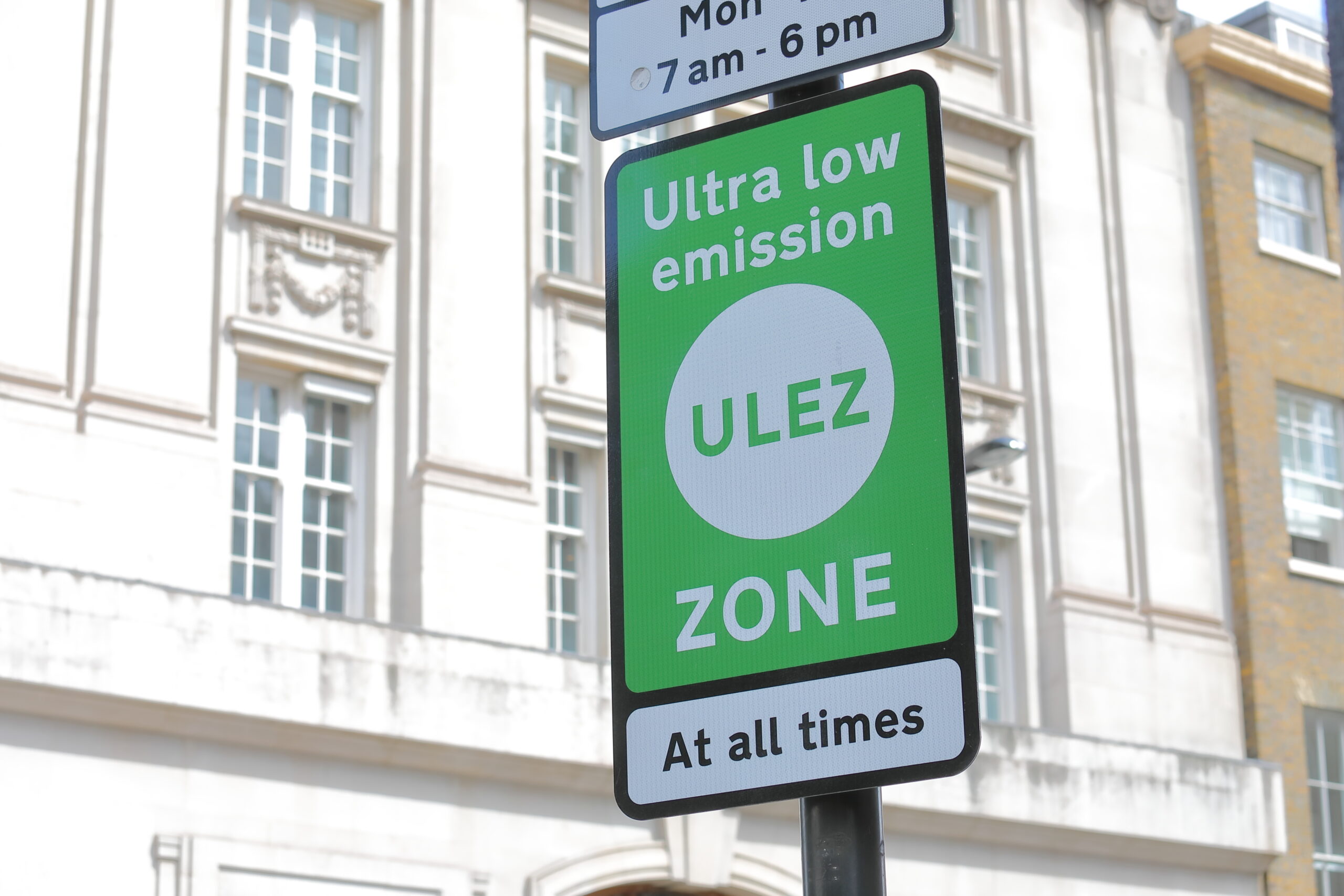 Green Ultra low emission ULEZ Zone sign London UK