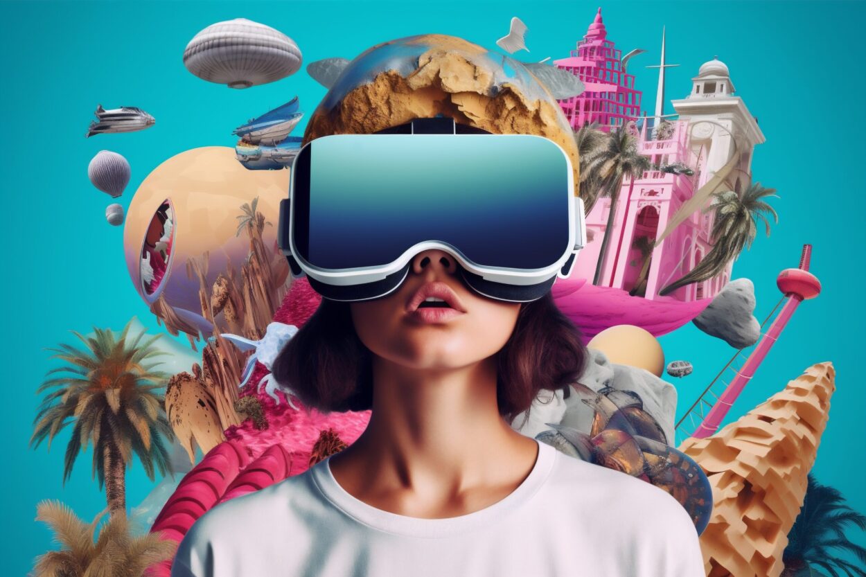 Woman using Virtual Reality for Travel