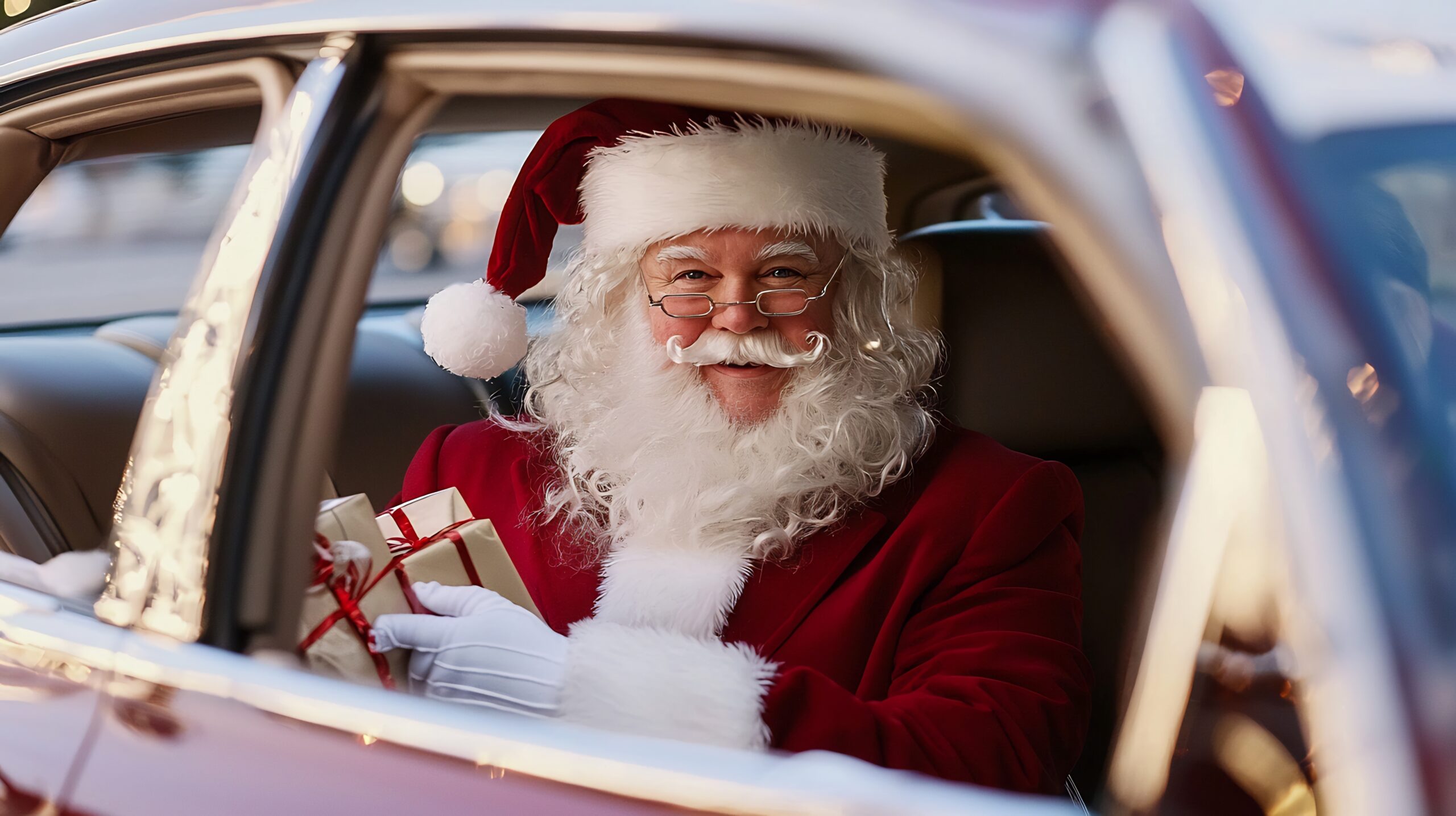 Father Christmas driving a car 