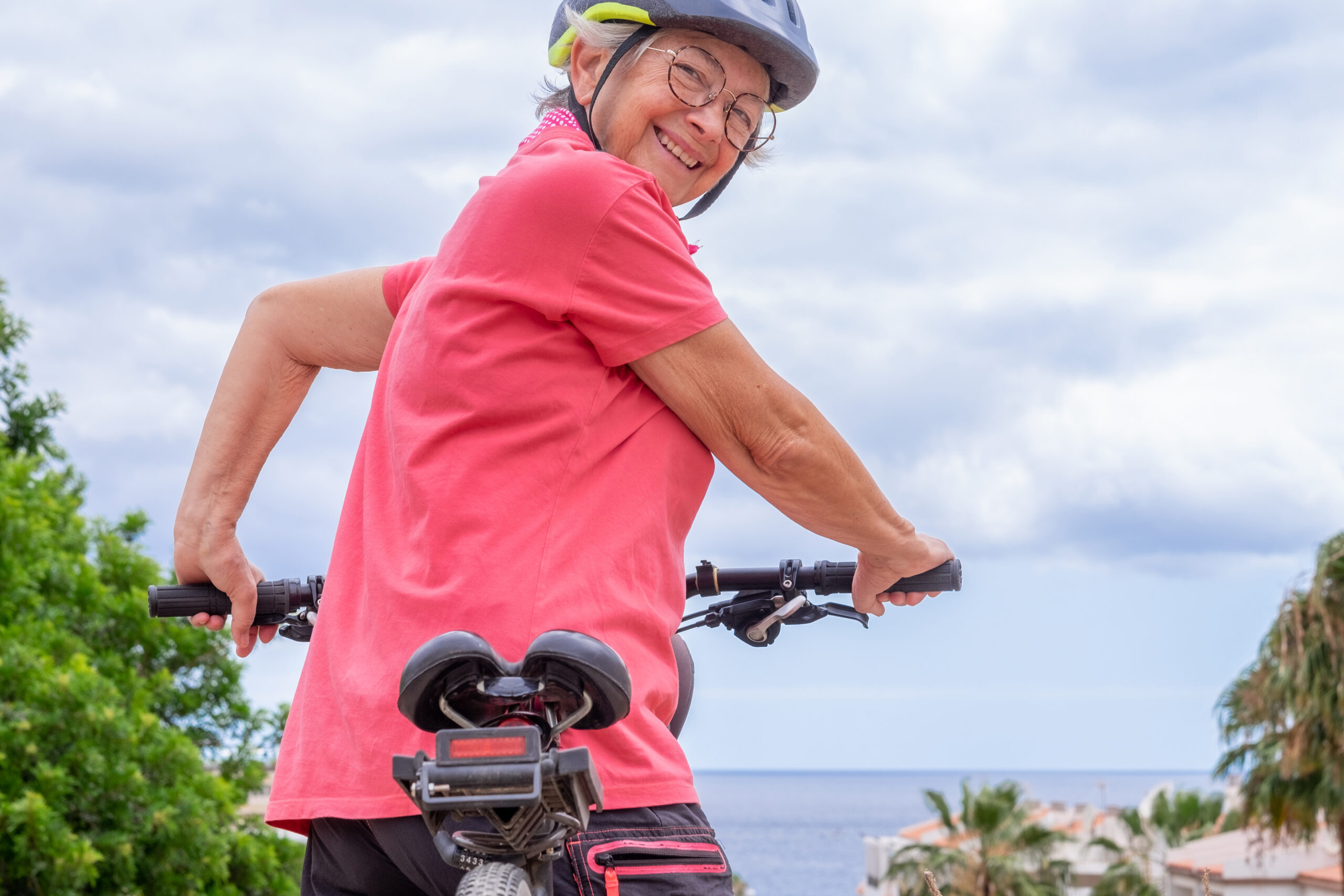 Woman cycling on holiday