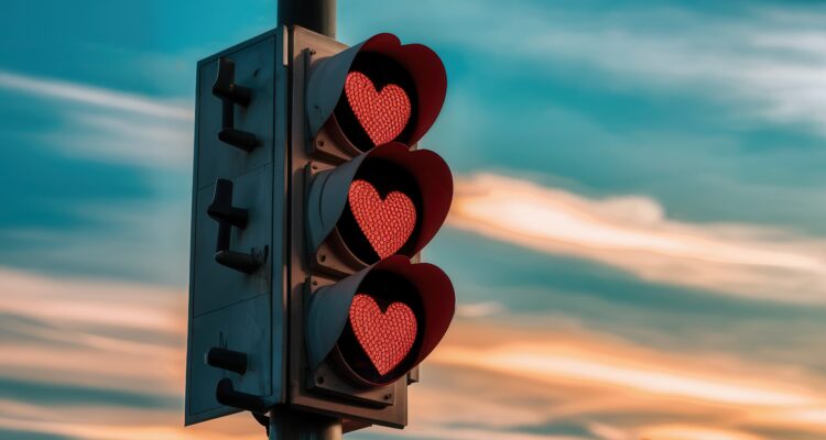 Traffic lights with heart lights