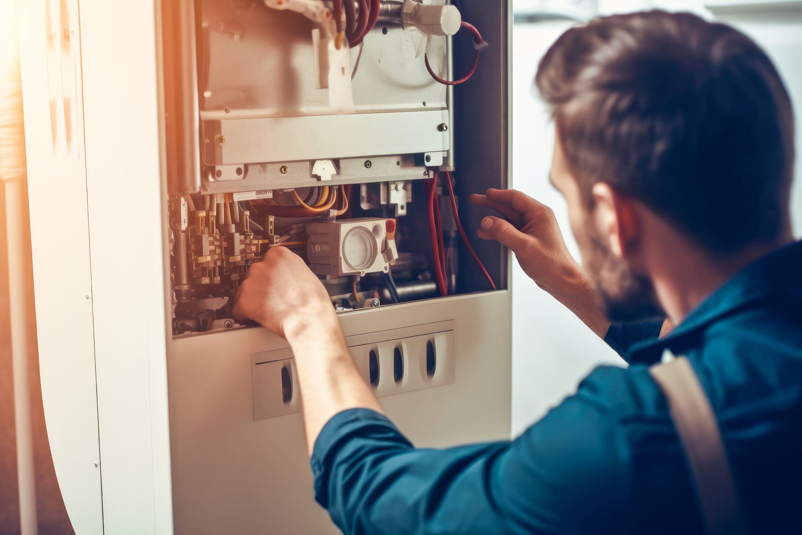 Man servicing boiler