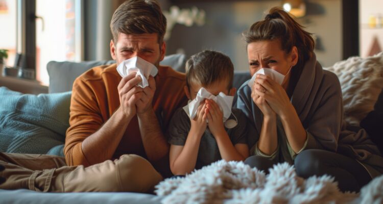 Family with winter colds