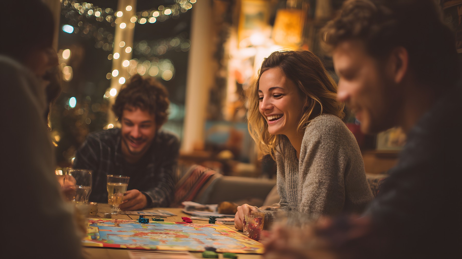 Group of adults playing board games
