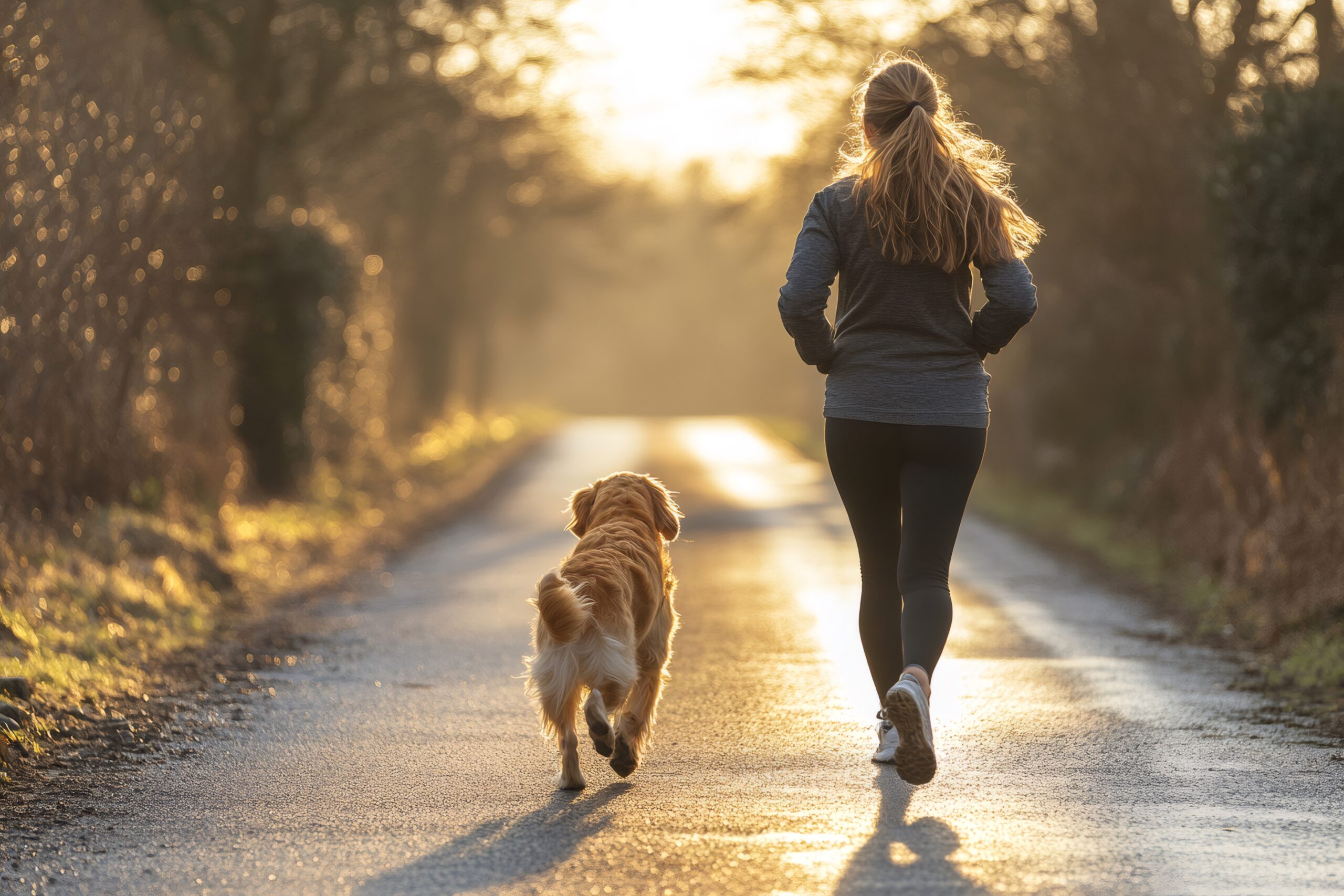 Woman on daily run with her dog