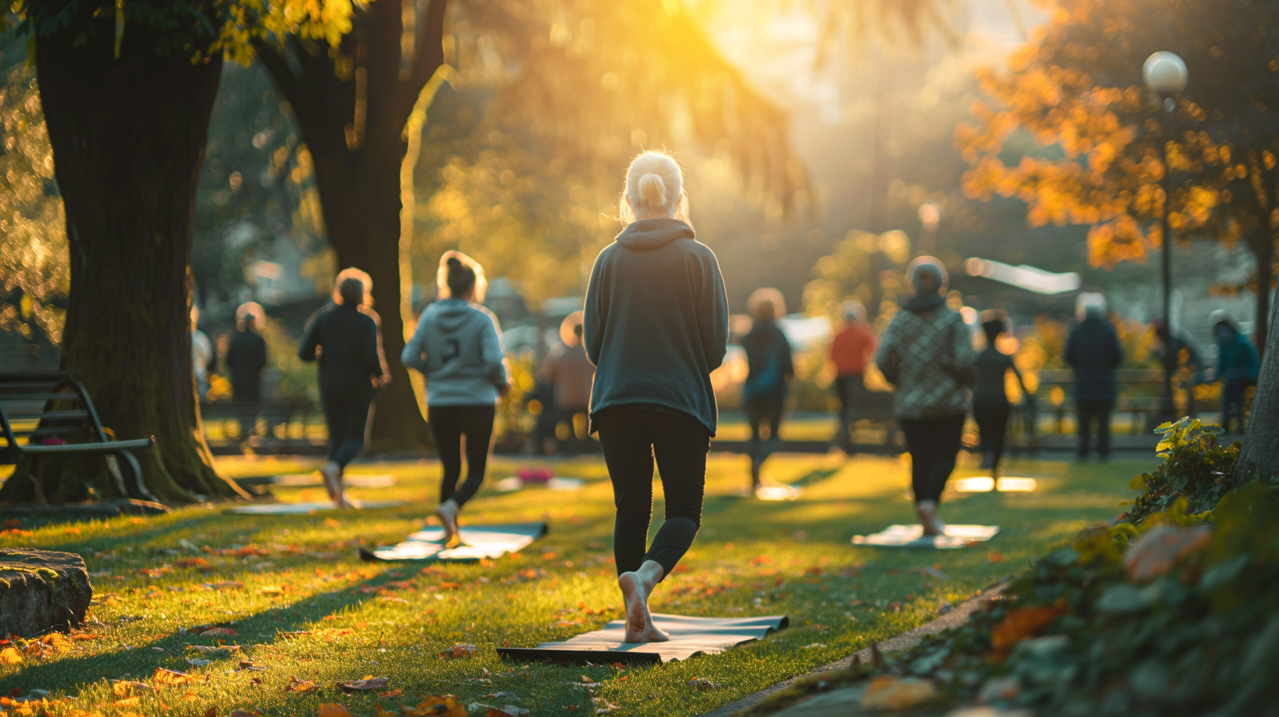 Group taking part in yoga in the park