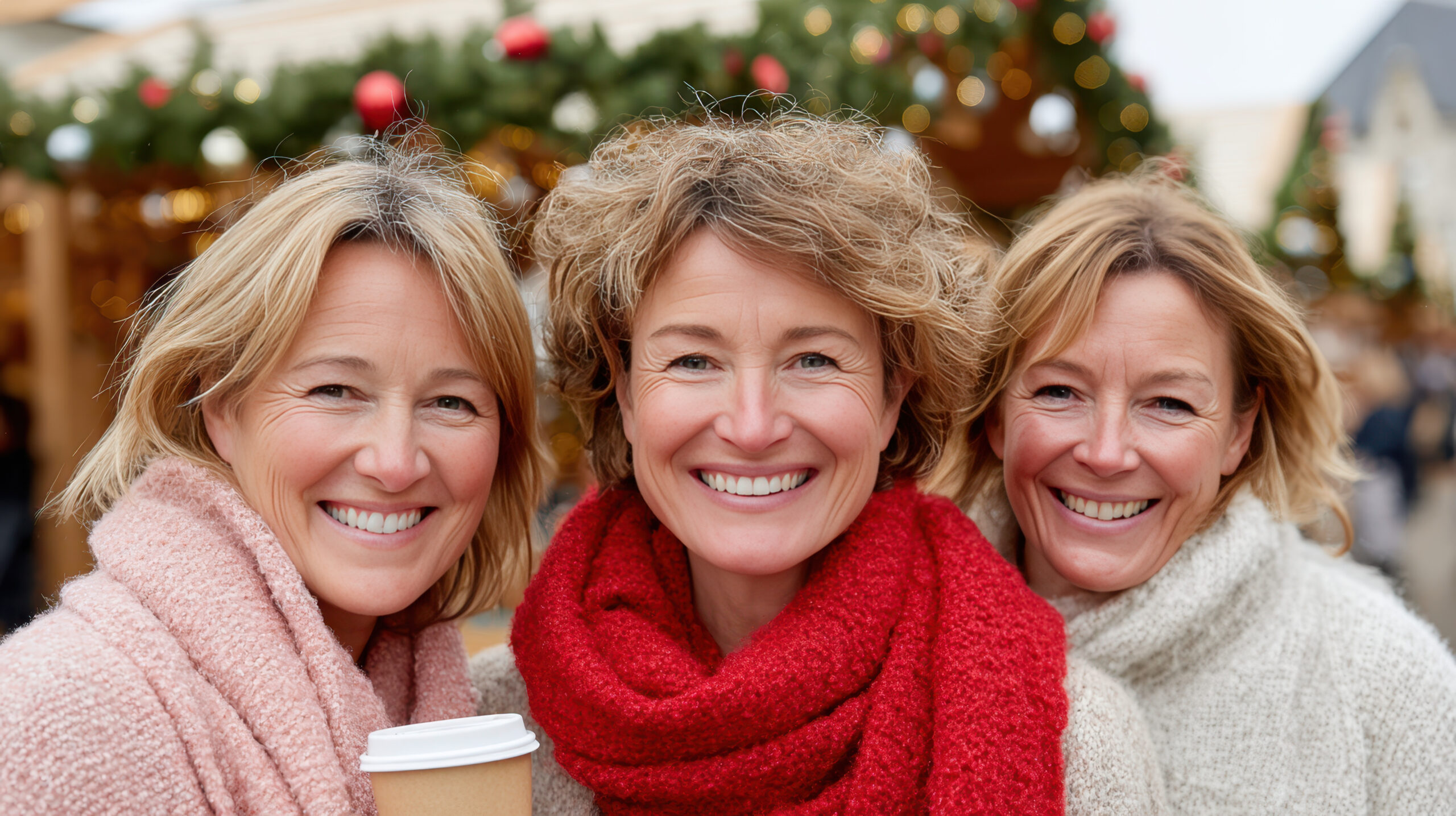 Friends meeting at Christmas market 