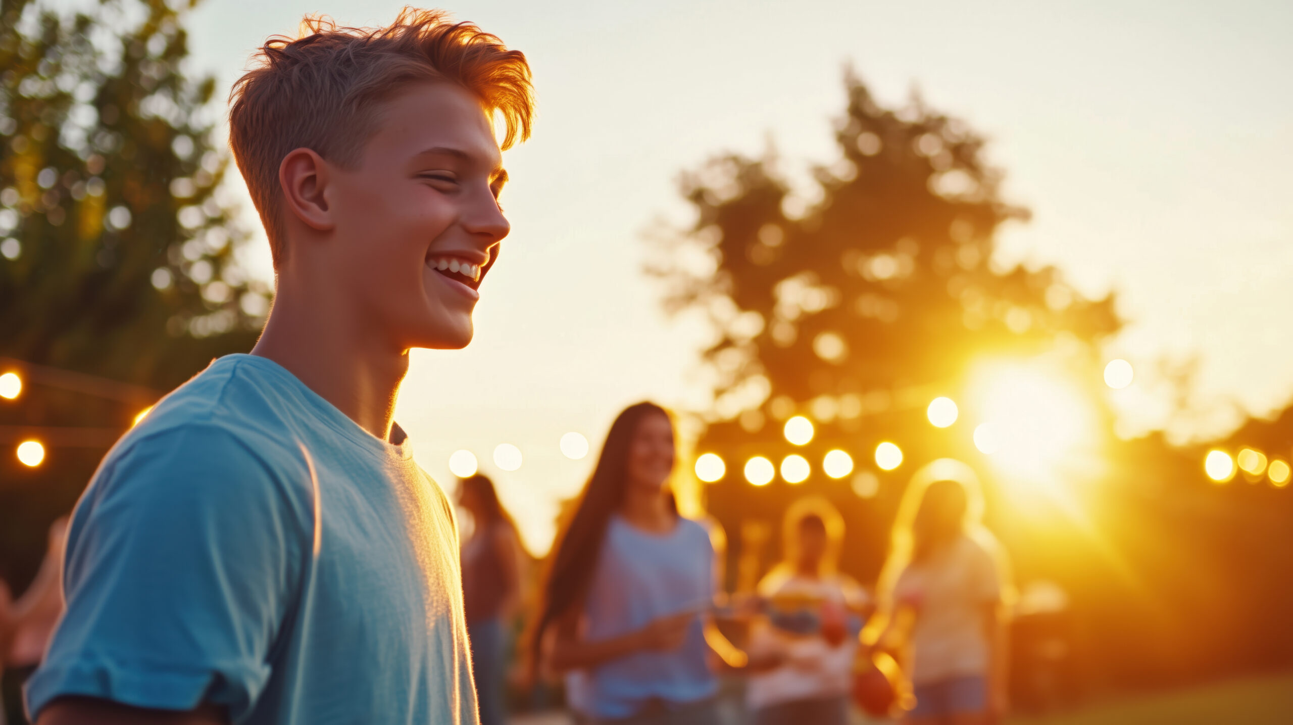Group of friends in the park during Springtime
