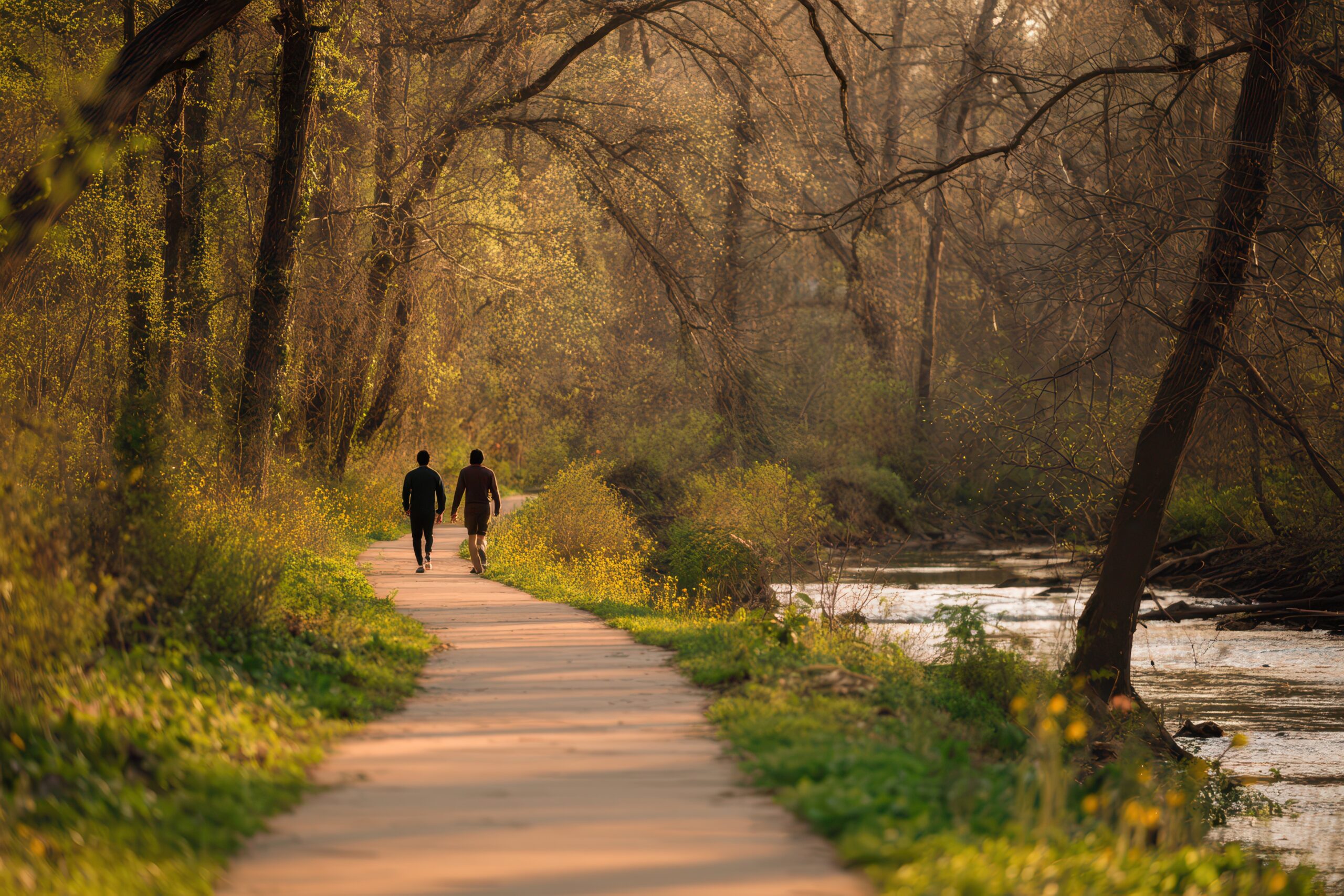 Couple taking a walk outdoors in Springtime