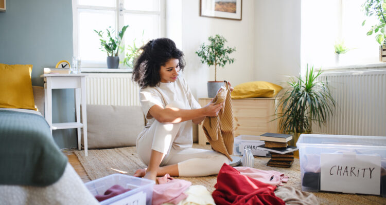 Woman decluttering
